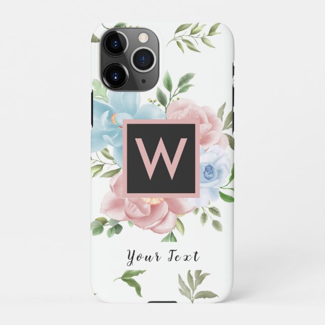 Pink Floral Elegant Monogram and Name iPhone Case (Back)