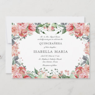 Pink Floral Elegant Quinceañera Invitation