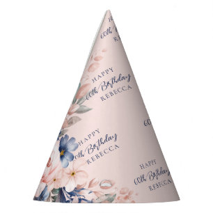 Pink Floral Elegant Script 60th Birthday Any Age Party Hat