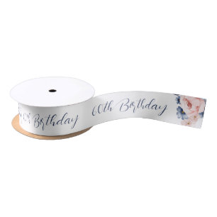 Pink Floral Elegant Script 60th Birthday Any Age Satin Ribbon