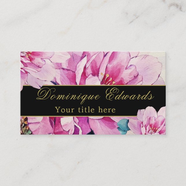Pink Floral Elegant Stylish Gold Professional Business Card (Front)