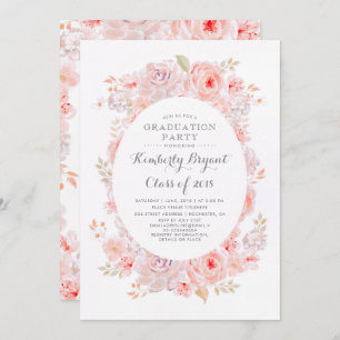 Pink Floral   Elegant Vintage Graduation Party Invitation