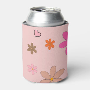 Pink Floral Elegant Watercolor Flower Drink Can Cooler