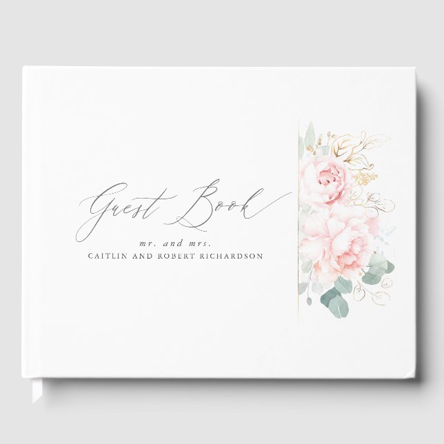 Pink Floral Elegant Wedding Guest Book (Front)