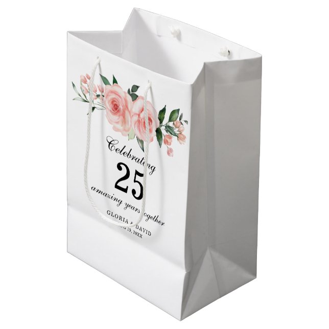 Pink Floral Elegant  Wedding  Medium Gift Bag (Front Angled)