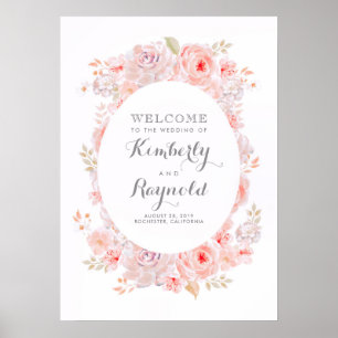 Pink Floral Elegant Wedding Welcome Sign