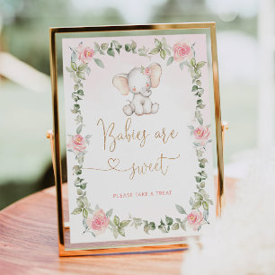 Pink floral elephant Babies are sweet Poster