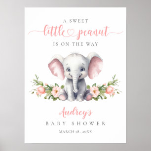 Pink Floral Elephant Baby Girl Shower Welcome Poster