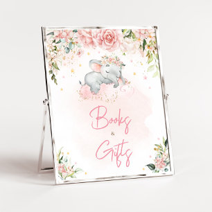 Pink Floral Elephant Baby Shower Books and Gifts Poster