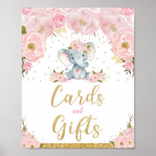 Pink Floral Elephant Baby Shower Cards Gifts Sign