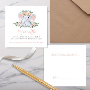 Pink Floral Elephant Baby Shower Diaper Raffle Enclosure Card