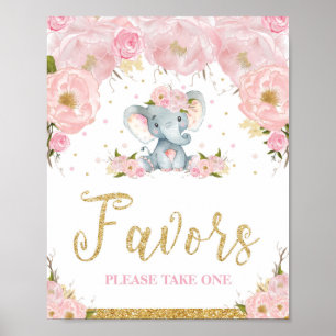 Pink Floral Elephant Baby Shower Favours Sign