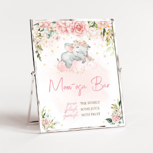 Pink Floral Elephant Baby Shower Mom Osa Bar Poster