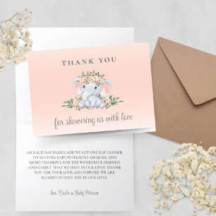 Pink Floral Elephant Baby Shower Thank You Card