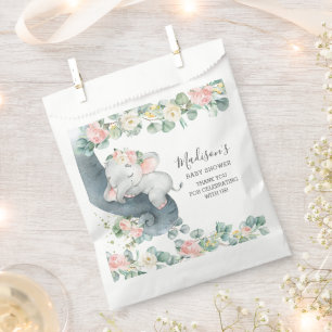 Pink Floral Elephant Girl Baby Shower Birthday Favour Bag