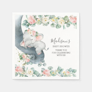 Pink Floral Elephant Girl Baby Shower Birthday Na Napkin