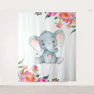 Pink Floral Elephant Nursery Tapestry