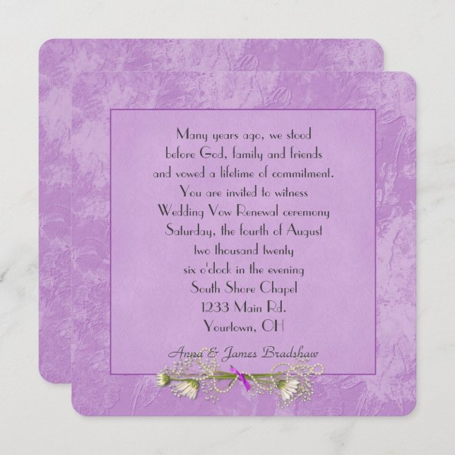 Pink Floral Embossed Wedding  Vow Renewal Invitation (Front/Back)