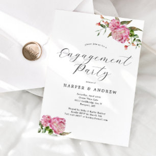 Pink Floral Engagement Party Invitation