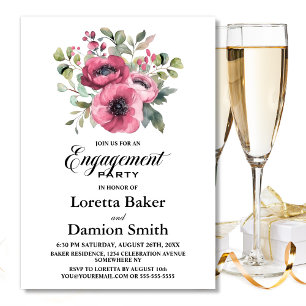 Pink Floral Engagement Party Invitation