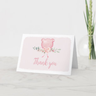 Pink Floral Eucalyptus Balloon Baby Shower Thank You Card