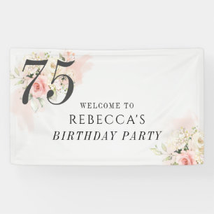 Pink Floral Eucalyptus Botanical 75th Birthday Banner