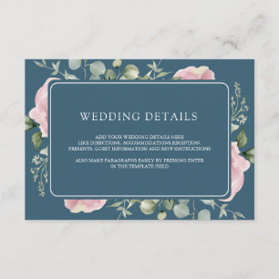 Pink Floral Eucalyptus Dusty Blue Wedding Details Enclosure Card