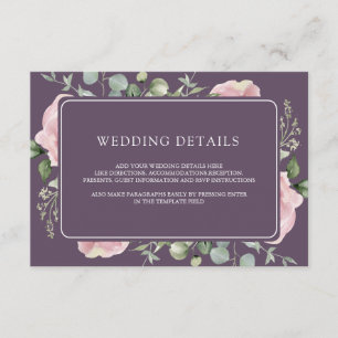 Pink Floral Eucalyptus Dusty Purple Wedding Detail Enclosure Card