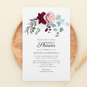 Pink Floral Eucalyptus Floral Bridal Shower Stationery