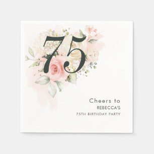 Pink Floral Eucalyptus Foliage 75th Birthday Party Napkin