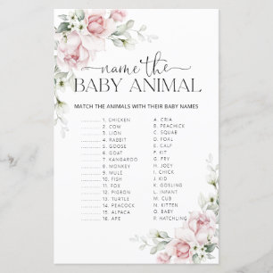 Pink Floral Eucalyptus Name the Baby Animal Game