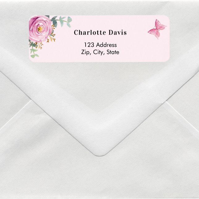 Pink floral eucalyptus return address  label (Creator Uploaded)
