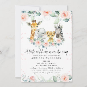 Pink Floral Eucalyptus Safari Baby Shower Invitation