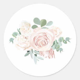 Pink Floral Eucalyptus Thank You Favour Classic Round Sticker