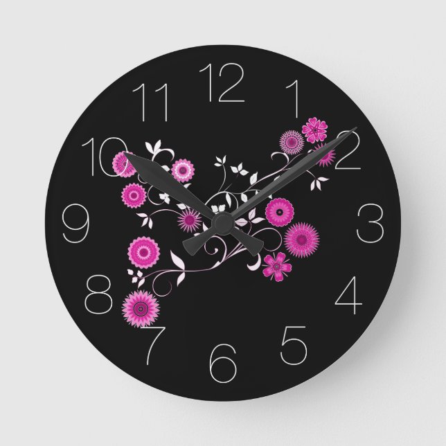 Pink Floral Explosion Round Clock (Front)