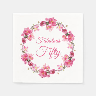 Pink Floral Fabulous 50 Birthday Napkin