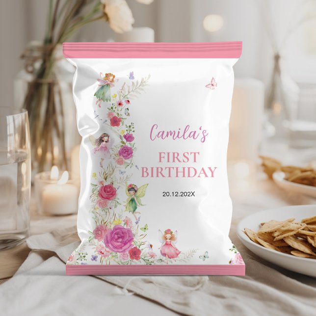 Pink Floral Fairy 1st Birthday Chip Bag Wrapper (Creator Uploaded)
