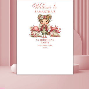 Pink Floral Fairy 4th Birthday Backdrop Tapestry