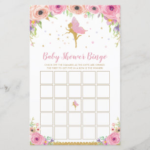Pink Floral Fairy Baby Shower Bingo Game
