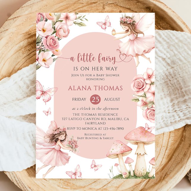 Pink Floral Fairy Baby Shower Invitation (Creator Uploaded)