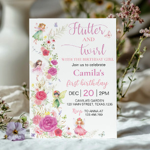 Pink Floral Fairy Birthday Invitation
