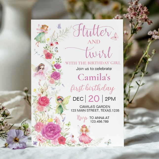 Pink Floral Fairy Birthday  Invitation (Creator Uploaded)