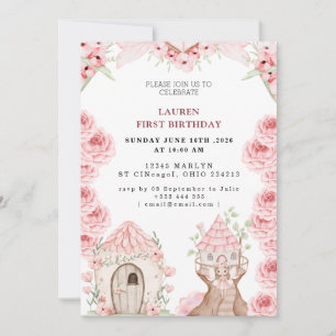 Pink Floral Fairy  Birthday Invitation