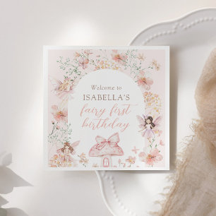 Pink Floral Fairy Birthday Napkin
