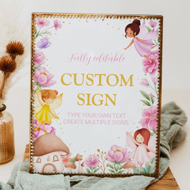 Pink Floral Fairy Birthday Party Table Sign (Creator Uploaded)