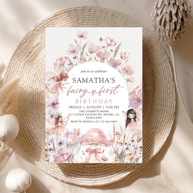 Pink Floral Fairy First Birthday Invitation (Creator Uploaded)