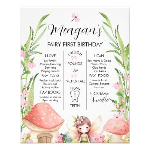Pink Floral Fairy First Birthday Milestone Poster
