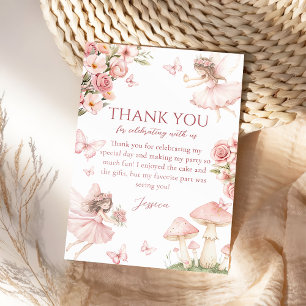 Pink Floral Fairy First Birthday Thank you card
