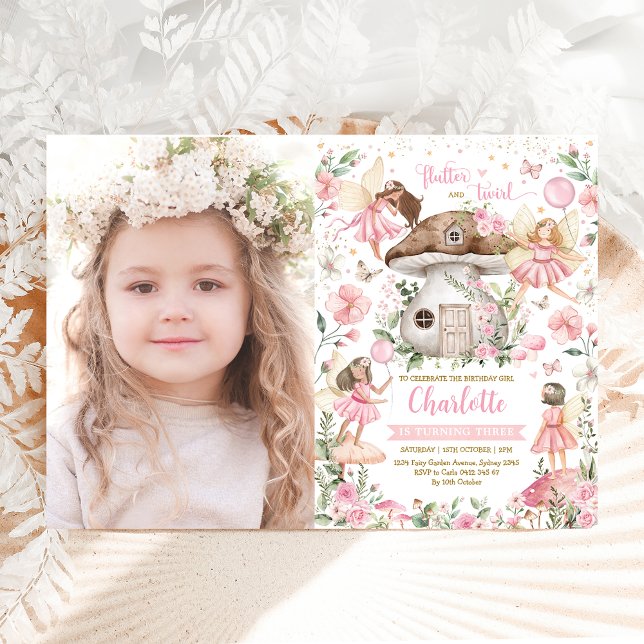 Pink Floral Fairy Princess Garden Birthday Photo Invitation (Creator Uploaded)