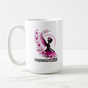 Pink Floral Fairy-Silhouette Coffee Mug